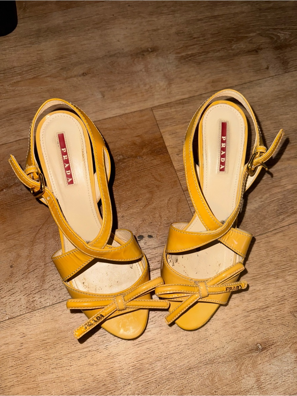 Prada Yellow Leather Bow Slingback Heels